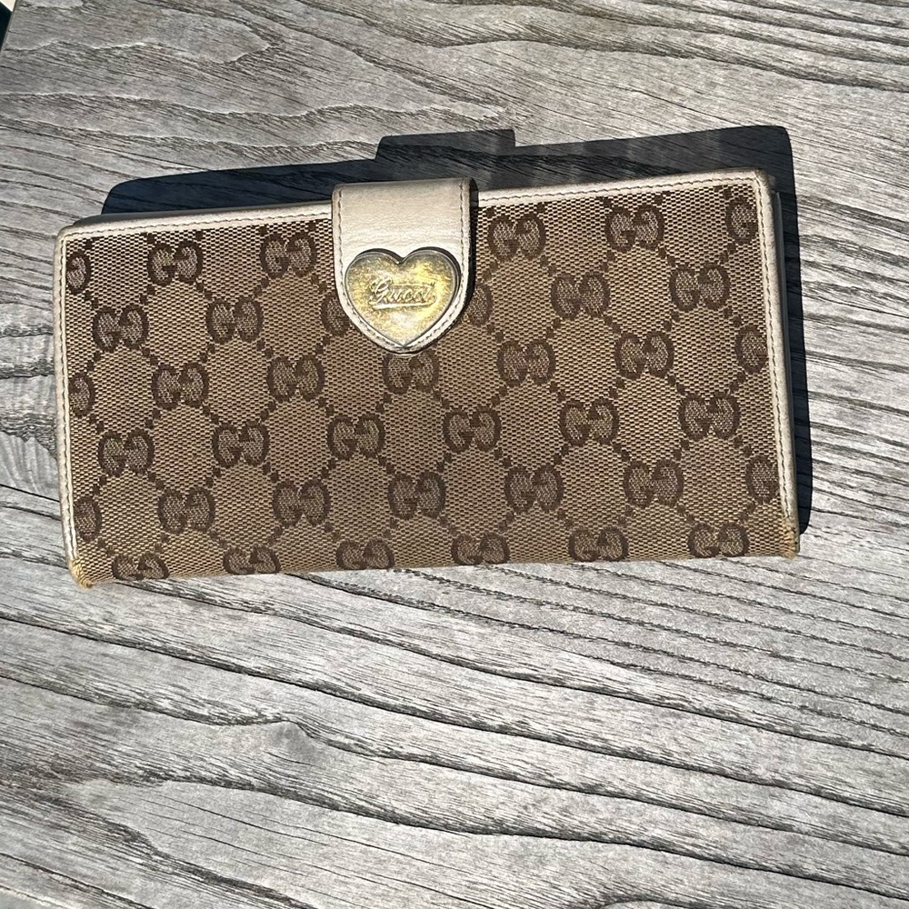 Gucci Brown Wallet with Gold Heart Accent